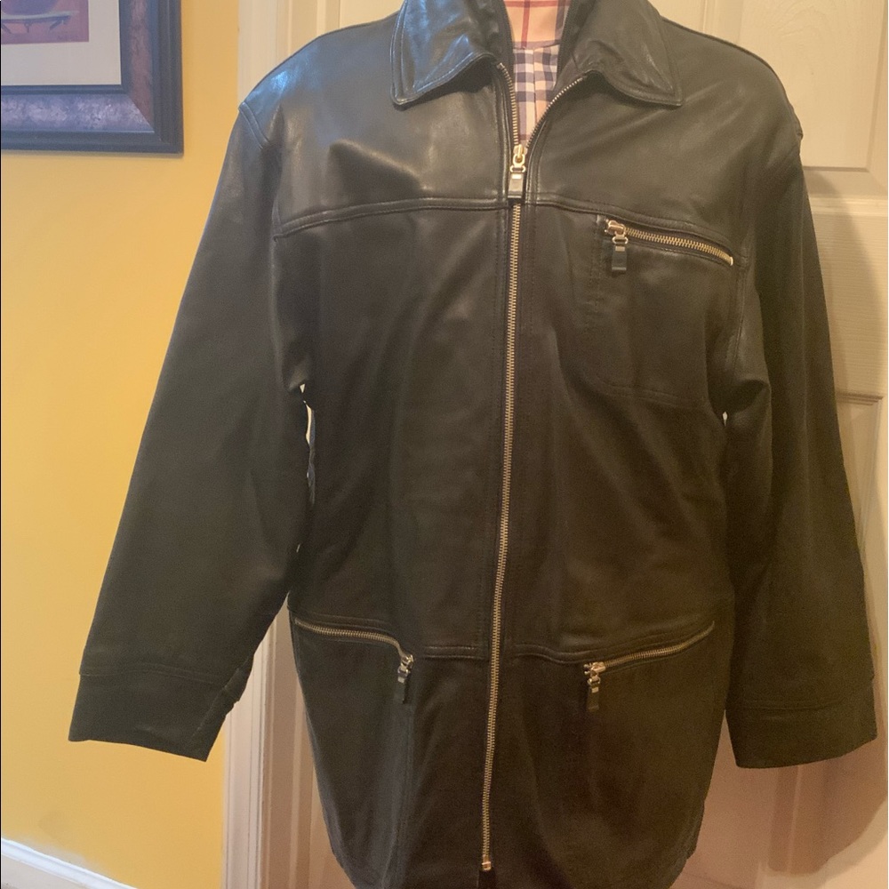 Danier Canada Mens Black Leather Zipper Jacket Large Blk